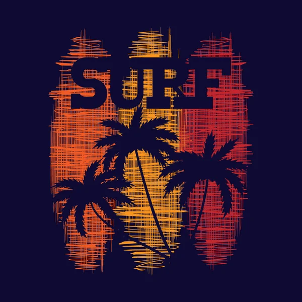 Surf τυπογραφία αφίσα. T-shirt μόδα σχεδιασμό. Πρότυπο για καρτ-ποστάλ, banner, φέιγ βολάν. — Διανυσματικό Αρχείο