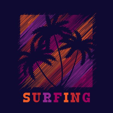 Sörf tipografi poster. T-shirt Moda Tasarım. Kartpostal, afiş, el ilanı için şablon.