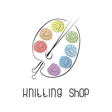 İplik ve örme iğne ile amblemi. Örgü kulübü, iplik deposu, el yapımı sanatçı için logo.