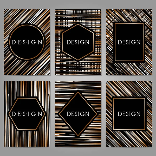 Collection of 6 vintage card templates in black and white colors with copper paint. — Stock Vector