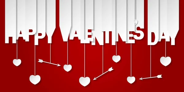 Fröhlicher Valentinstag Schriftzug Auf Rotem Hintergrund Banner Mit Valentin Symbolen — Stockvektor