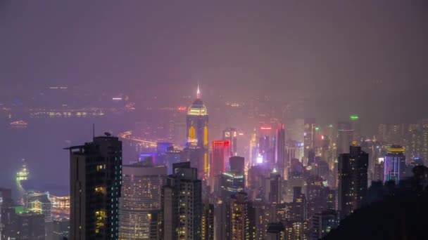 Time Lapse Hong Kong natt sköt på The Peak — Stockvideo