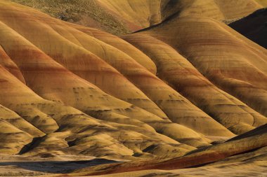 Close up of Painted Hills in Oregon with sunlights shining at sunset time. Showing some great shading of the landscapes clipart