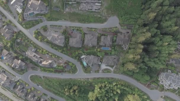 Vue aérienne du haut vers le bas d'un quartier résidentiel avec voiture roulant le long — Video