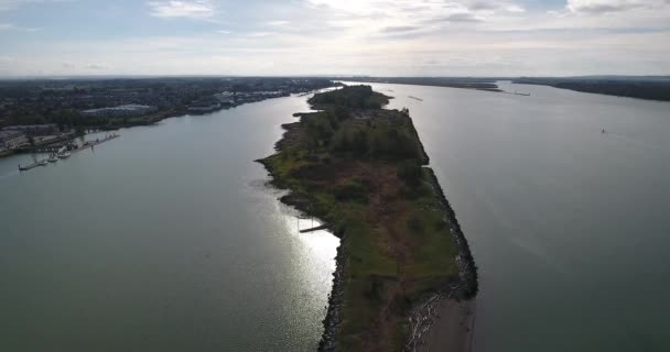 Vista aérea de una pequeña isla verde frente a la costa — Vídeos de Stock