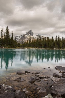 Cathedral Mountain on a cloudy day with reflection in Lake O'Hara, Yoho National Park, British Columbia, Canada clipart