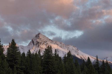 Dağ tepe Kanada Rocky Dağları, Alberta, Kanada parlayan günbatımı ışıklar