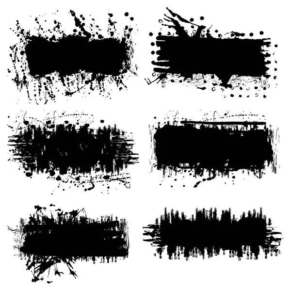 6 sıçrama siyah fırça darbeleri ya da afiş vektör kümesidir.