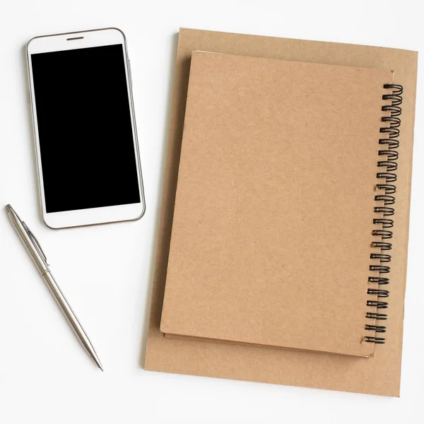 Blank Notebook Pen Notepad White Background — Fotografia de Stock