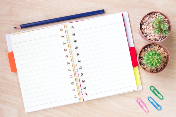 Notepad Blank Notebook Pencil Wooden Background — ストック写真