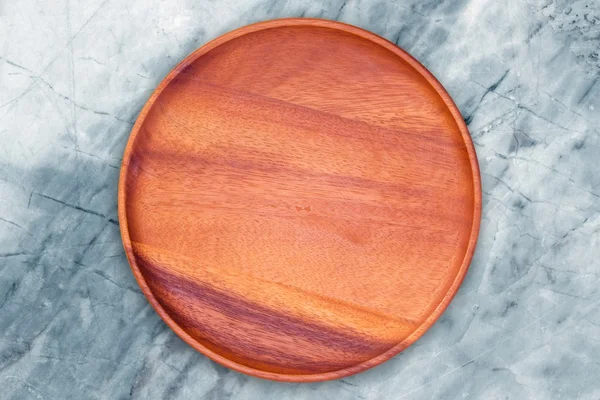 Empty Wooden Plate Gray Background — Zdjęcie stockowe