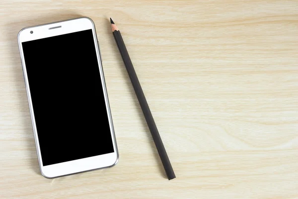 Black Tablet Pen Smartphone White Wooden Background — Stock Photo, Image