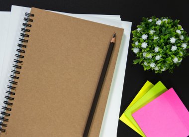 Beyaz arkaplan üzerine bir kalem ve kitap içeren bir defter.