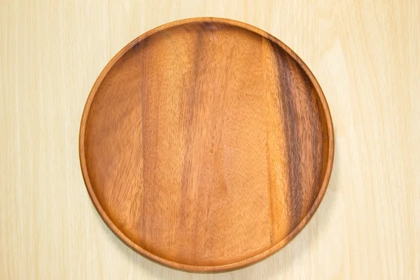 Empty wood plate on wood table background / can be used display your product / Top view. — Stock Photo, Image