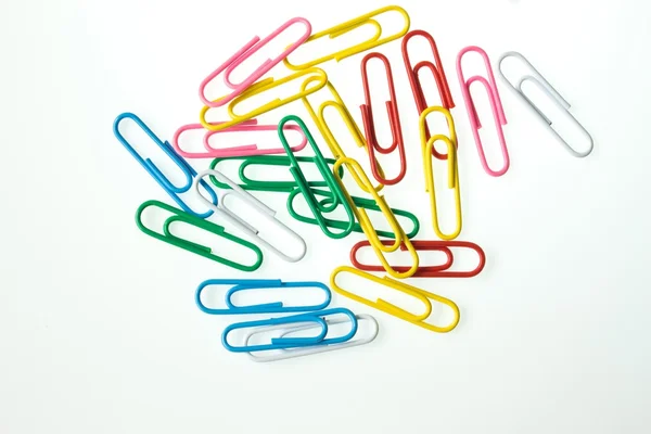 Multicolored Paperclips Paper Clips White Background — Stockfoto