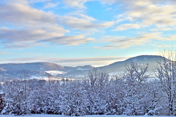 Paisaje invernal, bosque y montañas en la nieve . —  Fotos de Stock