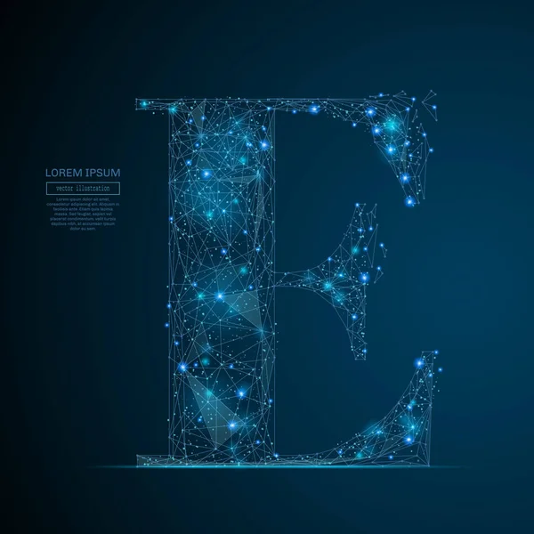 De letter E laag poly blauw — Stockvector