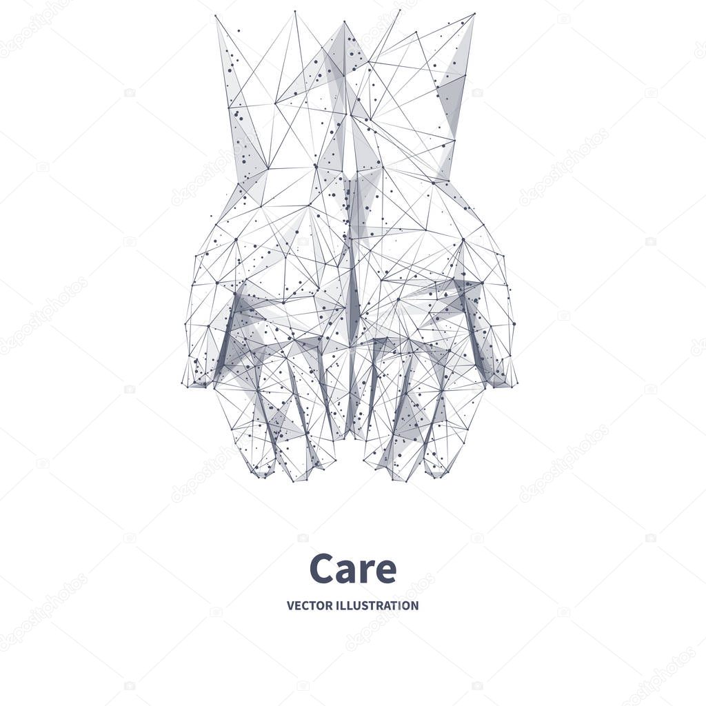 two hands top view care concept