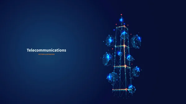 Blauwe abstracte 3d geïsoleerde telecommunicatietoren — Stockvector