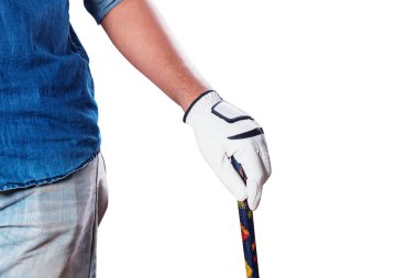 hand with golf on white background. clipart