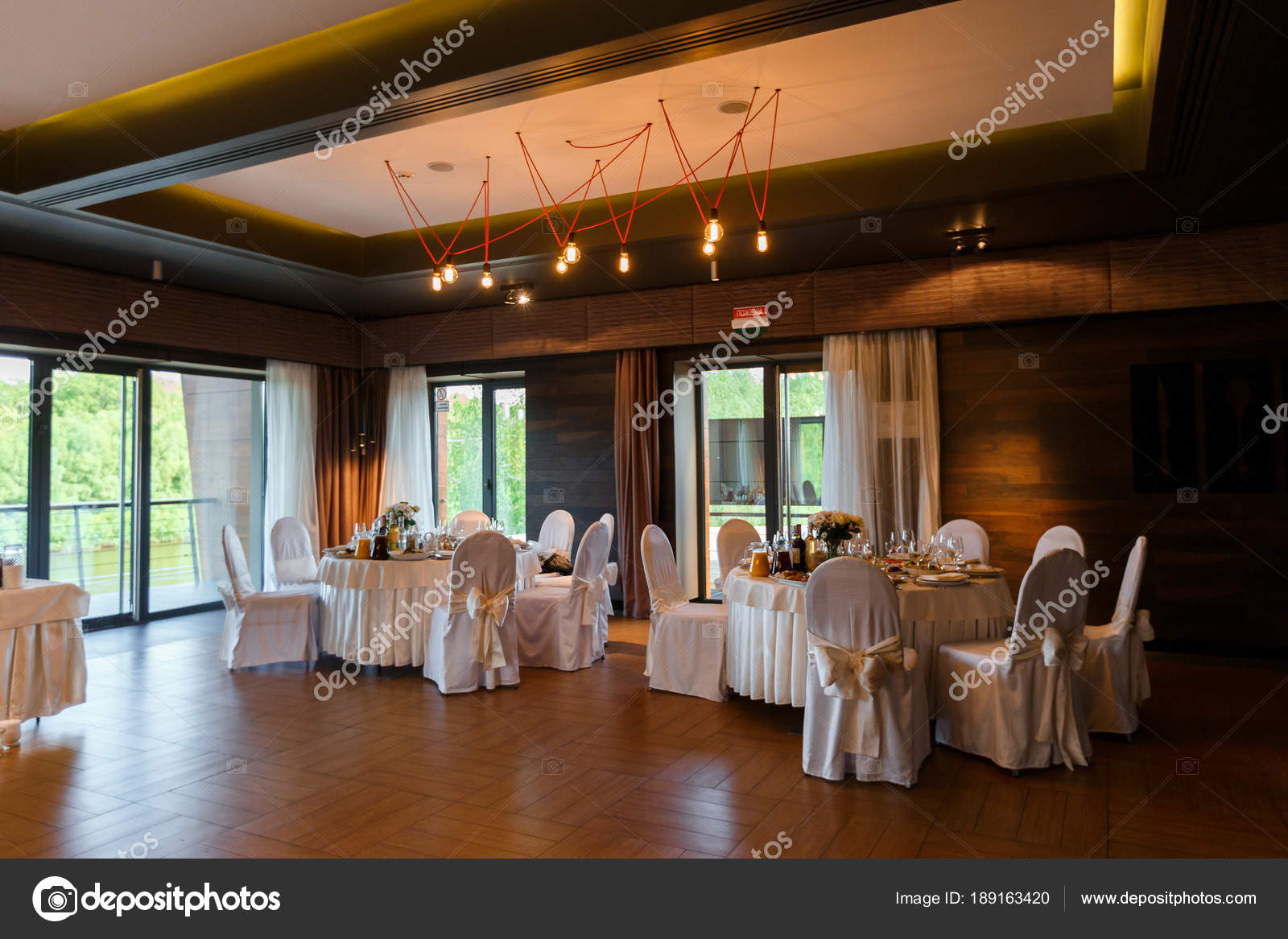 Modern Banquet Hall Decorated Tables Elegant Setting