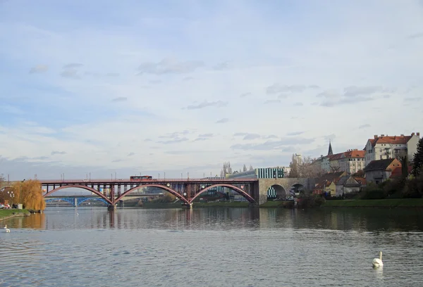 Maribor Drava Nehri'nin üzerinde ana köprü — Stok fotoğraf