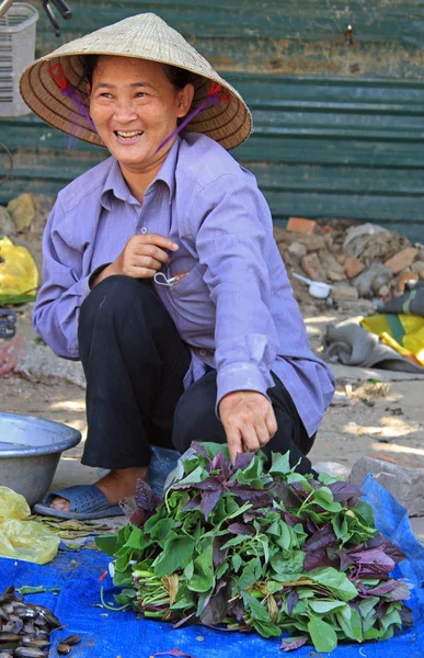 Kadın fesleğen yaprakları Vinh, Vietnam için açık satış — Stok fotoğraf