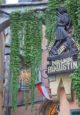 Commemorative plaque on the facade of Griechenbeisl inn in Vienna, Austria clipart
