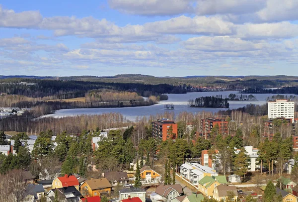Panorama z vrcholu kopce Harju Jyvaskyla, Finsko — Stock fotografie