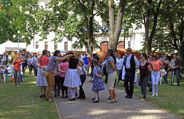 Mensen dansen op folk festival in Eger, Hongarije — Stockfoto