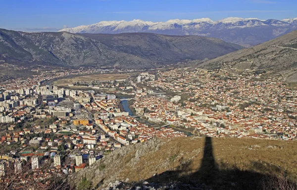 View of city Mostar from hill Hum — Stock Photo, Image