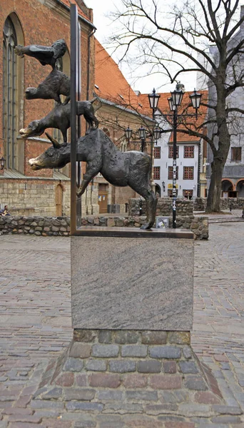 Statue der Bremer Stadtmusikanten in Riga, Lettland — Stockfoto