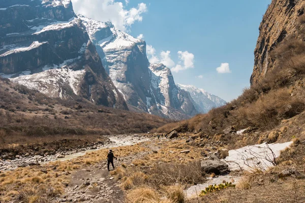 Eine Wanderin allein auf dem Berg — Stockfoto