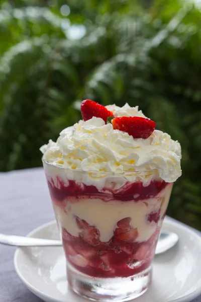 Een glas van aardbei trifle — Stockfoto