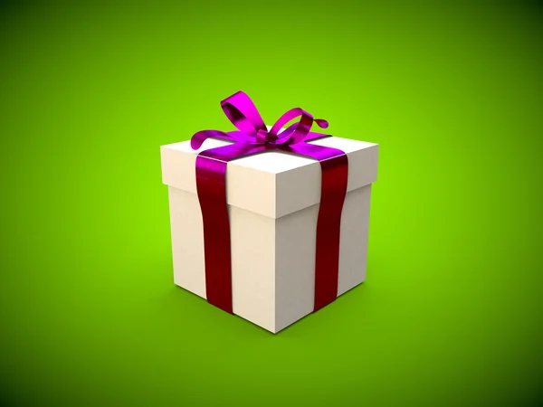 Caja de regalo con cinta piunk arco 3d ilustración renderizado — Foto de Stock