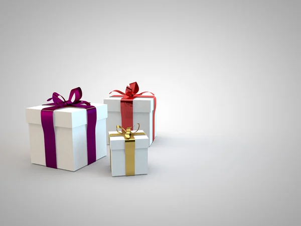 Scatole regalo con fiocco a nastro rendering illustrazione 3d — Foto Stock
