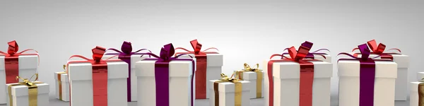 礼品盒用缎带蝴蝶结 3d 图渲染 — 图库照片