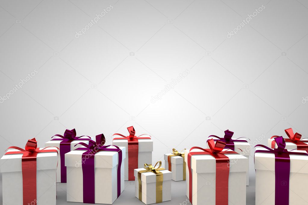 Gift boxes with ribbon bow 3d illustration rendering