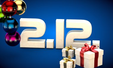 2 hediye kutusu Noel ağacı topları 3d çizim takvim 12 Tarih