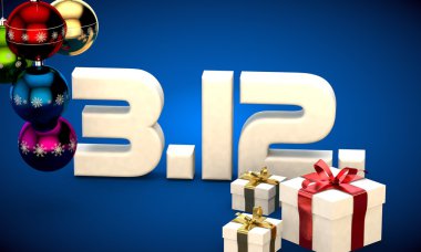 3 takvim 12 Tarih hediye kutusu Noel ağacı topları 3d çizim