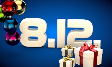 8 takvim 12 Tarih hediye kutusu Noel ağacı topları 3d çizim