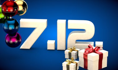 7 takvim 12 Tarih hediye kutusu Noel ağacı topları 3d çizim