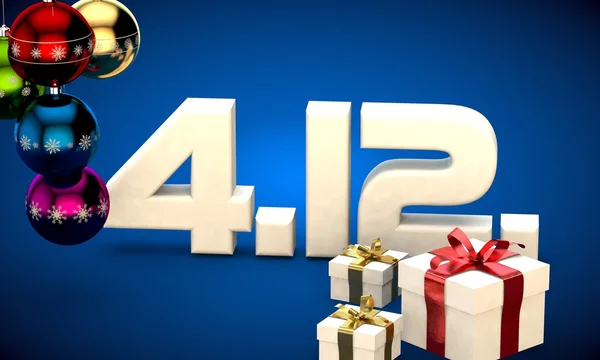 4 12 Datum Kalender Geschenkbox Weihnachtsbaum Kugeln 3D-Illustration — Stockfoto