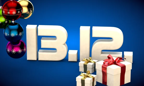13 12 दिनांक कैलेंडर उपहार बॉक्स क्रिसमस ट्री बॉल 3 डी चित्र — स्टॉक फ़ोटो, इमेज