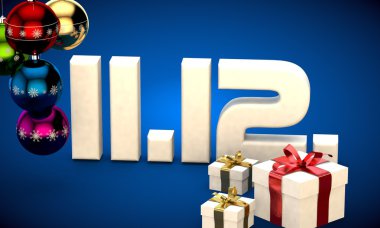 11 12 tarihi hediye kutusu Noel ağacı topları 3d çizim takvimi