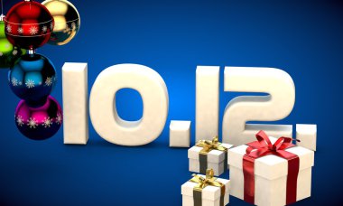 10 takvim 12 Tarih hediye kutusu Noel ağacı topları 3d çizim