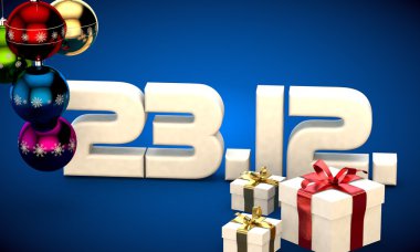 23 takvim 12 Tarih hediye kutusu Noel ağacı topları 3d çizim