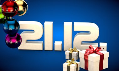 21 takvim 12 Tarih hediye kutusu Noel ağacı topları 3d çizim