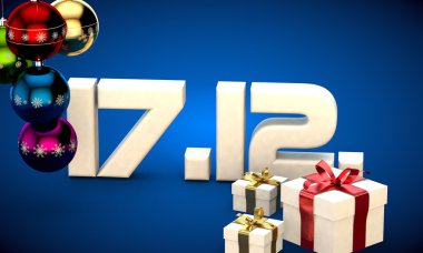 17 Takvim 12 Tarih hediye kutusu Noel ağacı topları 3d çizim