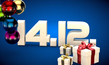 14 takvim 12 Tarih hediye kutusu Noel ağacı topları 3d çizim